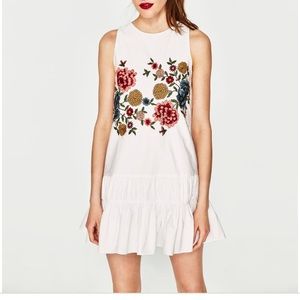 Zara embroidered dress with ruffle